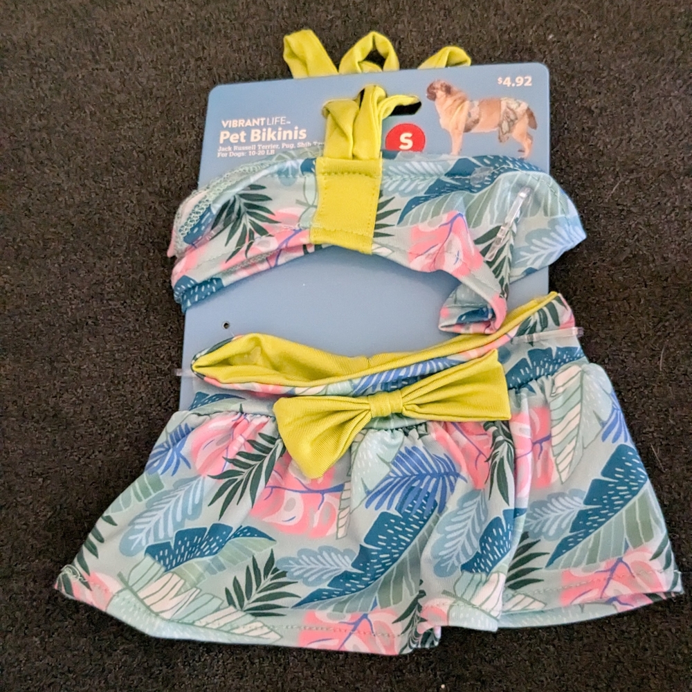 VibrantLife Tropical Leaf Dog Bikini - Blue and Pink